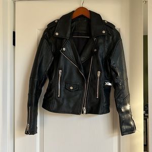 BlankNYC pho, black, leather biker jacket, with stretch. Size S